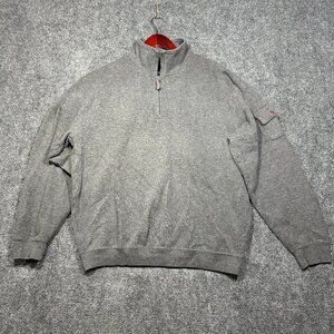 Woolrich Sweater Mens Large Gray Cotton 1/4 Zip Pullover Sleeve Pocket